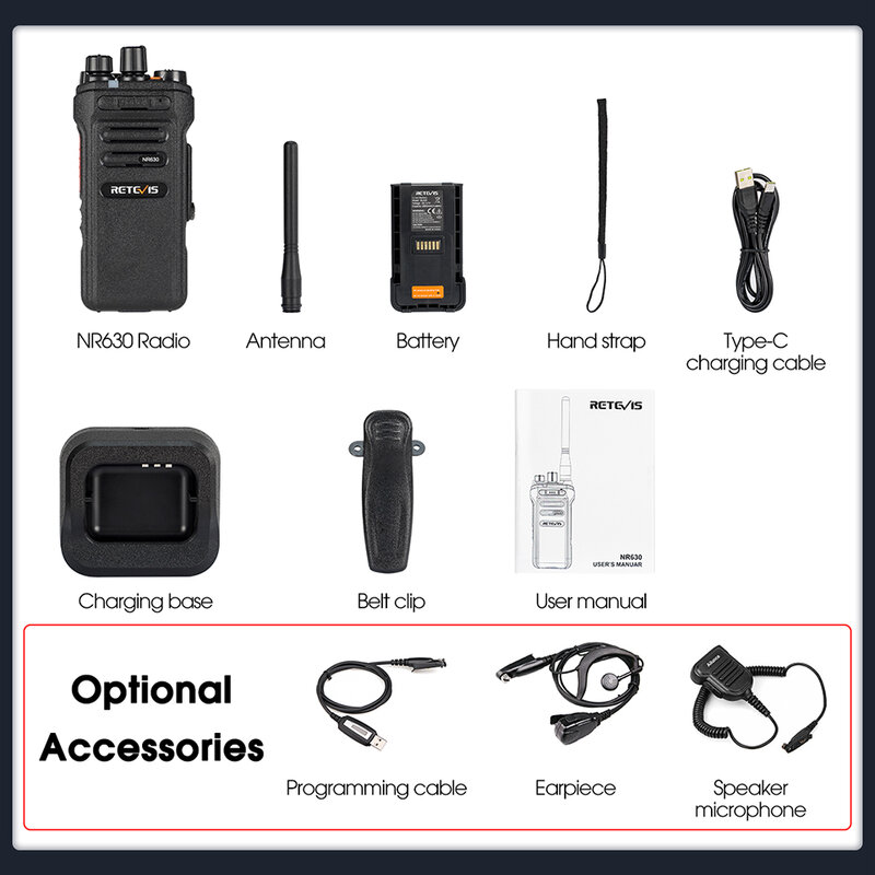 Retevis-walkie-talkie de alta potencia NR630, walkie-talkie de 10W, reducción de ruido bidireccional, resistente al agua IP67, Radio bidireccional, cargador tipo C