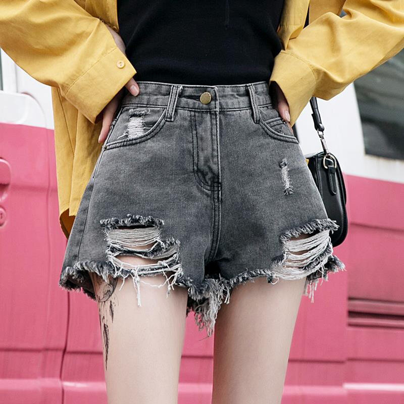 2024 nuovi pantaloncini di jeans perforati da donna estate sottile a vita alta che dimagrisce di grandi dimensioni 5XL pantaloni caldi a gamba larga a trapezio corti