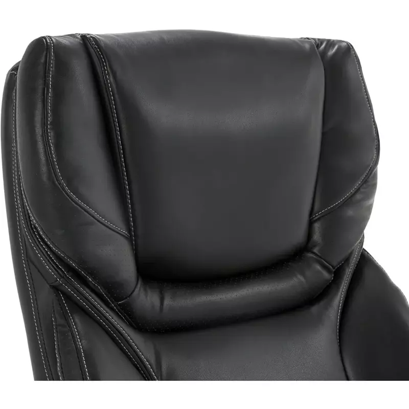Chaise de bureau ergonomique en cuir collé, avec dossier haut réglable et soutien lombaire, 30.5D x 27.25W x 47H, noir