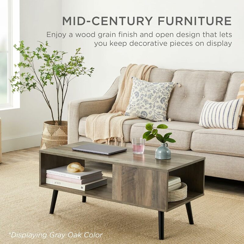 Moderner Couch tisch aus Holz aus der Mitte des Jahrhunderts, Akzent möbel für Wohnzimmer, Innenbereich, Wohnkultur mit offenem Regal, Holzmaserung
