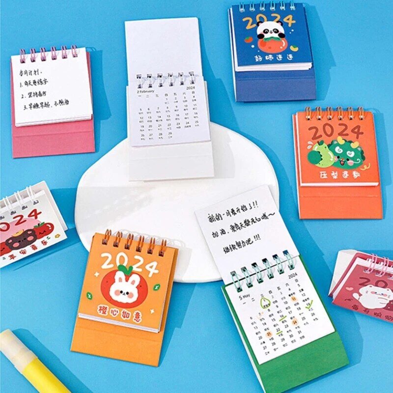 Cute Cartoon Desk Calendar, Calendário de Planejamento Diário, Mini Calendário para Casa, Escola e Decoração de Escritório, Pequeno, 2024