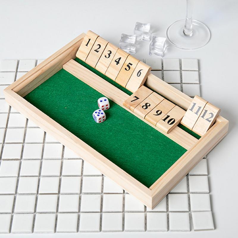 Shut The Box-Juego de mesa de madera con doble obturador, juego de matemáticas para niños y adultos con 12 números, juego de mesa rápido