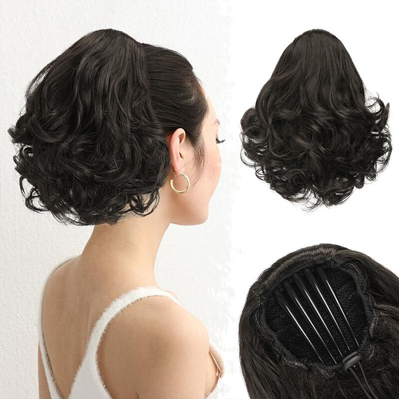 OLACARE krótkie przedłużanie włosy w koński ogon ze sznurkiem syntetyczne przedłużanie kucyka do włosów dla kobiet koński ogon do włosów w stylu kręconym
