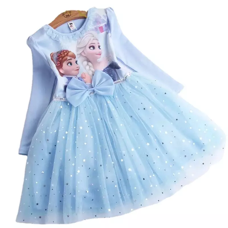Осенние платья для девочек, платья, платья Эльзы с принтом «Холодное сердце», костюм принцессы с длинным рукавом для дня рождения, одежда для подростков и детей