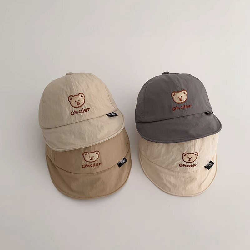 หมวกเบสบอลสำหรับเด็กหมวกชายหาดเด็กหญิงเด็กชายหมวกบังแดดลายหมีการ์ตูนน่ารักบางระบายอากาศได้เร็ว