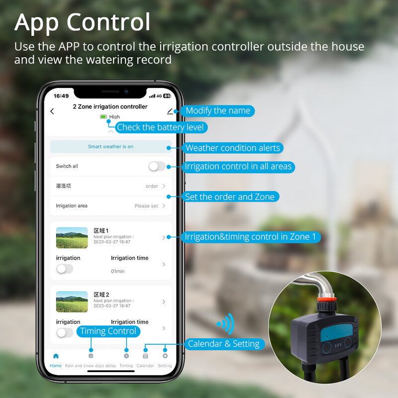 Tuya สมาร์ท BLE Dual Zone สวนชลประทานระบบ Alexa Google Voice รีโมทแอปสมาร์ท Garden Watering Timer