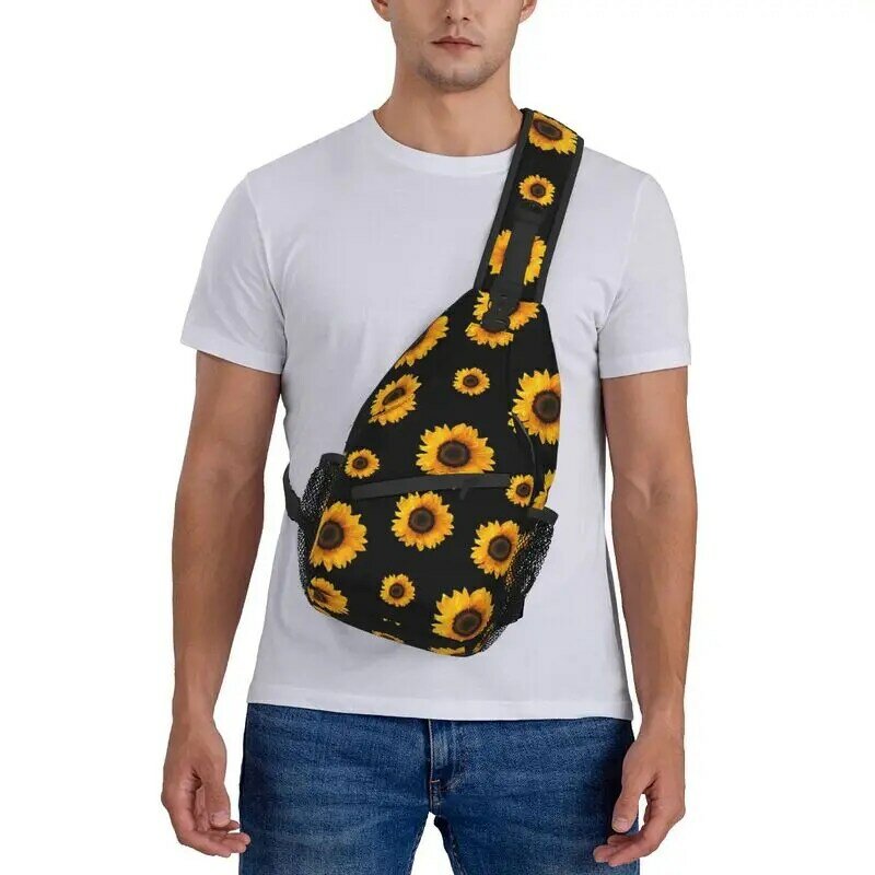 Ransel Selempang Selempang Selempang Pola Bunga Matahari Fashion Tas Dada Bahu Bunga Pria untuk Perjalanan
