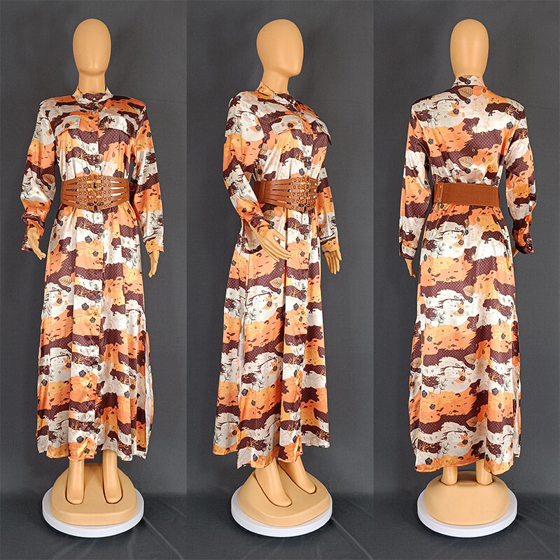 الأفريقية طويلة الأكمام طباعة فستان ماكسي للنساء ، فساتين السهرة الأنيقة ، الملابس Dashiki ، حجم كبير ، الخريف