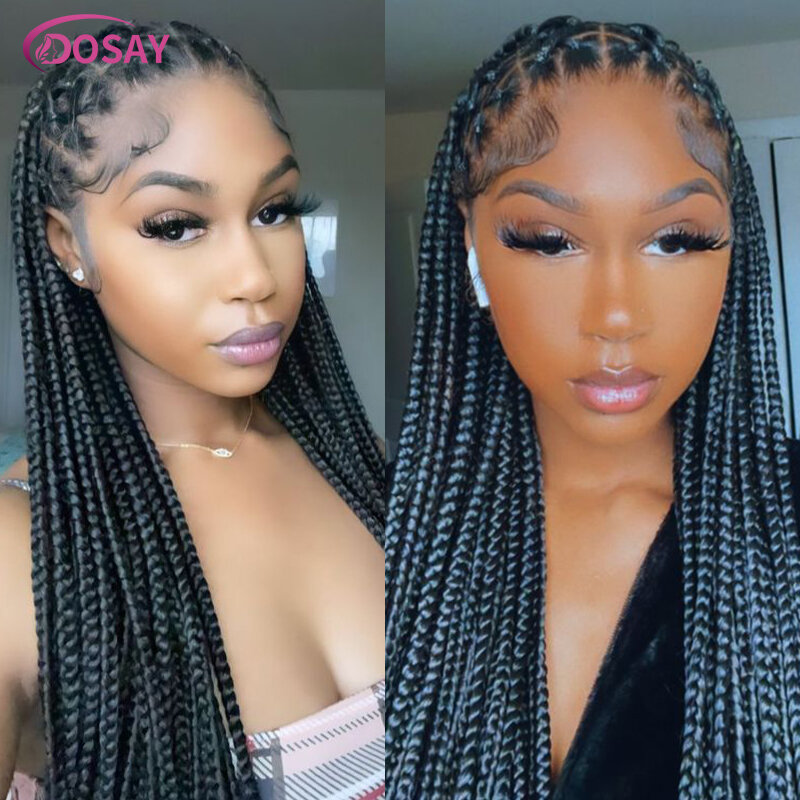 Full Lace 36'' Super Long Lace Front Box Braids Wigs for Black Women Criss Cross Knotless Braiding Wig Box Braids Synthetic Wig