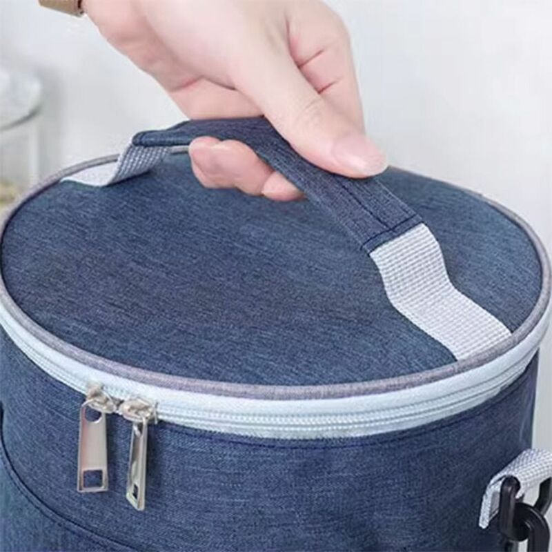 Oxford Cylinder Insulated Lunch Box Bag Large Capacity Waterproof Round Lunch Bag Thicken Aluminum Foil Office School Outdoor