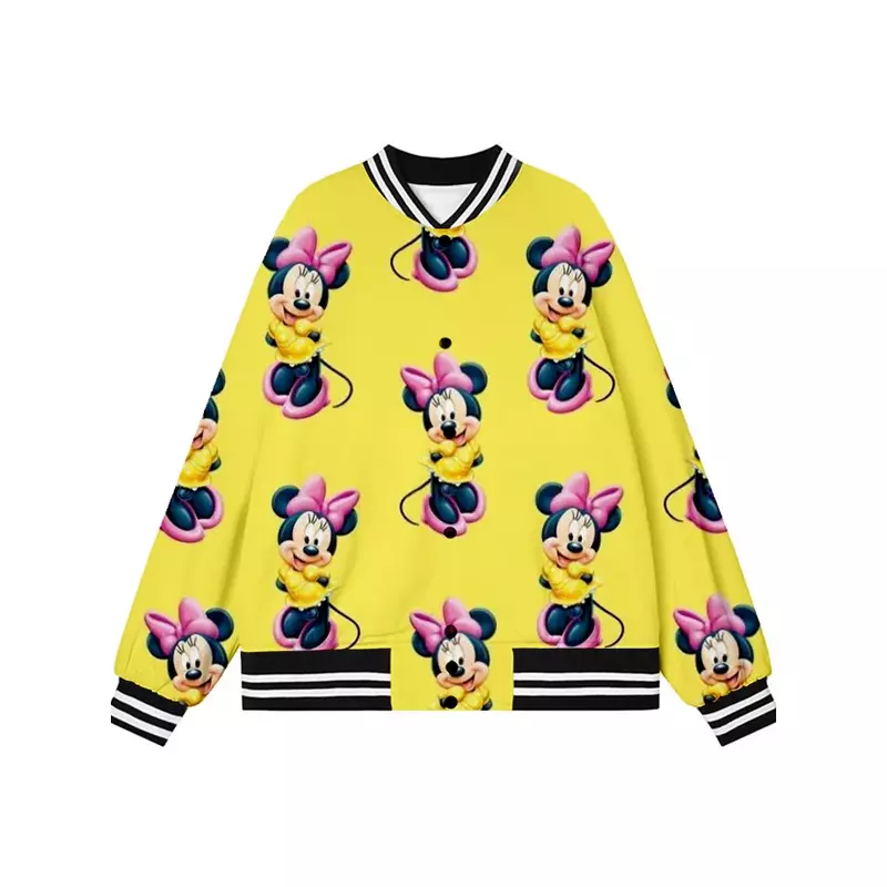 Nowa, jesienna damskie kurtka baseballowa Harajuku casualowe koszulki marki Disney Minnie Mouse nadruk Anime Y2K Uniform Streetwear 2022