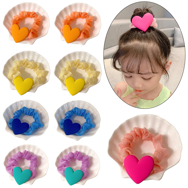 ncmama Solid Color Heart Elastic Scrunchie Hair Ties Rubber Bands Women Girls Children Hair Scrunchies Holder Hair Accessories