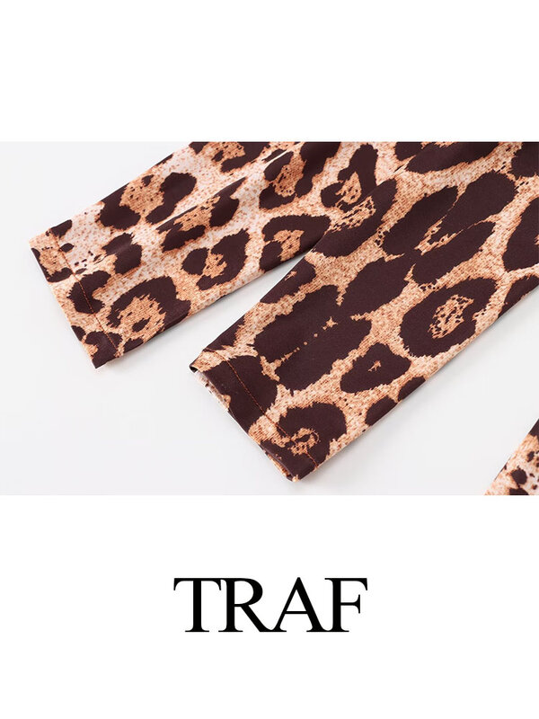 TRAF-Vestido de manga larga con estampado de leopardo para Mujer, elegante y Sexy, Vintage, Midi, para fiesta de noche, 2024