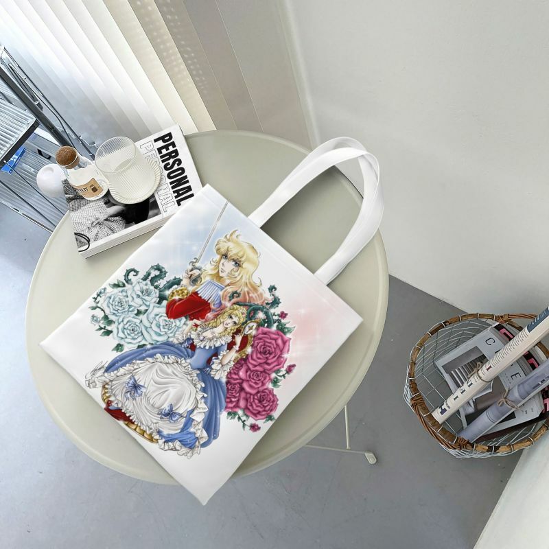 Kawaii Print The Rose Of Versailles Lady Oscar Tote Shopping Bags Washable Canvas Shoulder Shopper Handbag