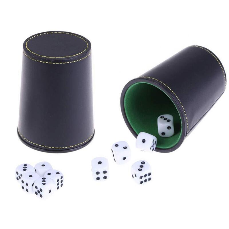 PU Leather Flannel Dice Cup with 5 Dices Bar KTV Entertainment Dice Cup Playing Games Dice Set Bar Party Board Game Supplies