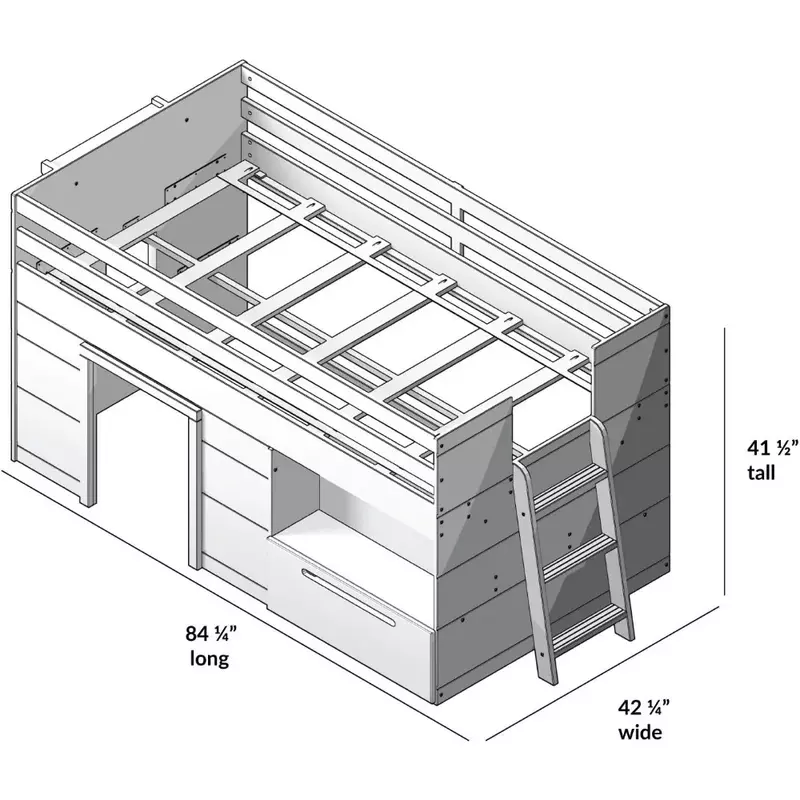 Cadre de lit pour enfants, loft bas en bois massif avec échelle MELand de rangement, cadre de lit pour enfants