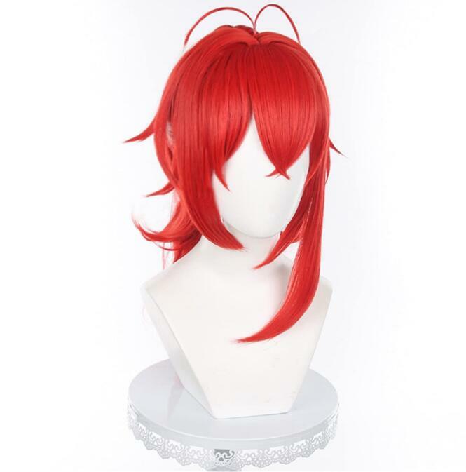 Diluc Ragnvindr Wig Game Red Long Cosplay Wig With High Ponytail Heat Resistant Synthetic Hair Anime Wigs
