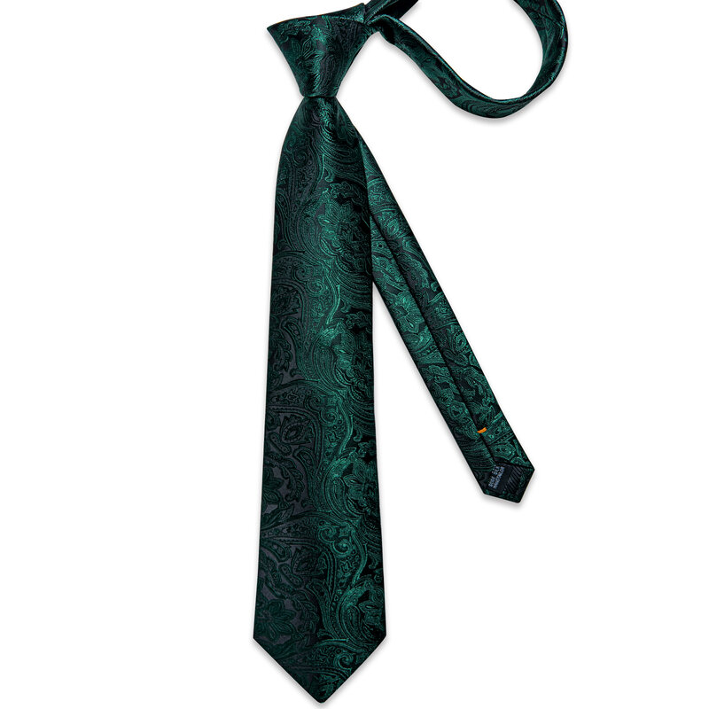 Elegant Green Paisley Silk Ties for Men Wedding Party Formal Solid Necktie Handkerchief Cufflinks Men Accessories Gift Wholesale
