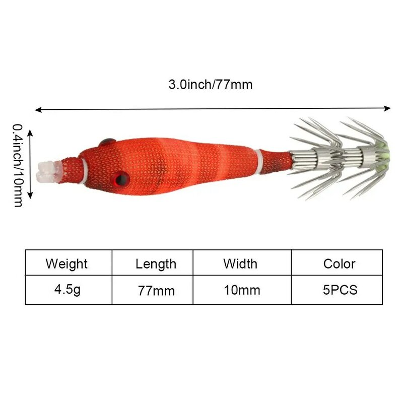 5Pcs/Pack Luminous Shrimp Fishing Bait Fluorescent Fishing Lures Luminous Squid Jig Hooks Fishing Accessories Tackles Equipment