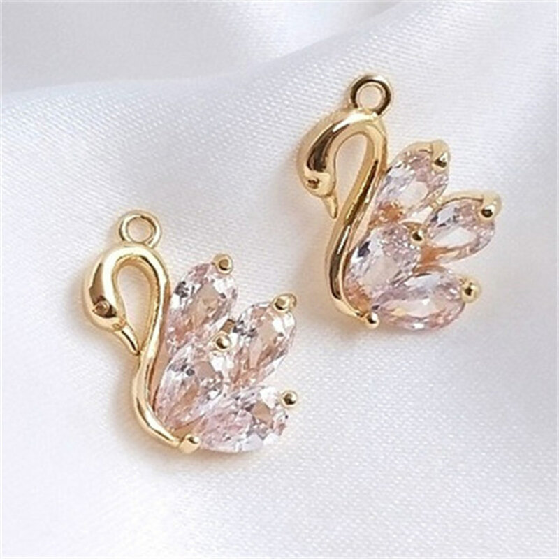 14K Gold Inlaid Zircon Swan Pendant DIY Bracelet Necklace Charm Pendant Earrings Jewelry Pendant D067