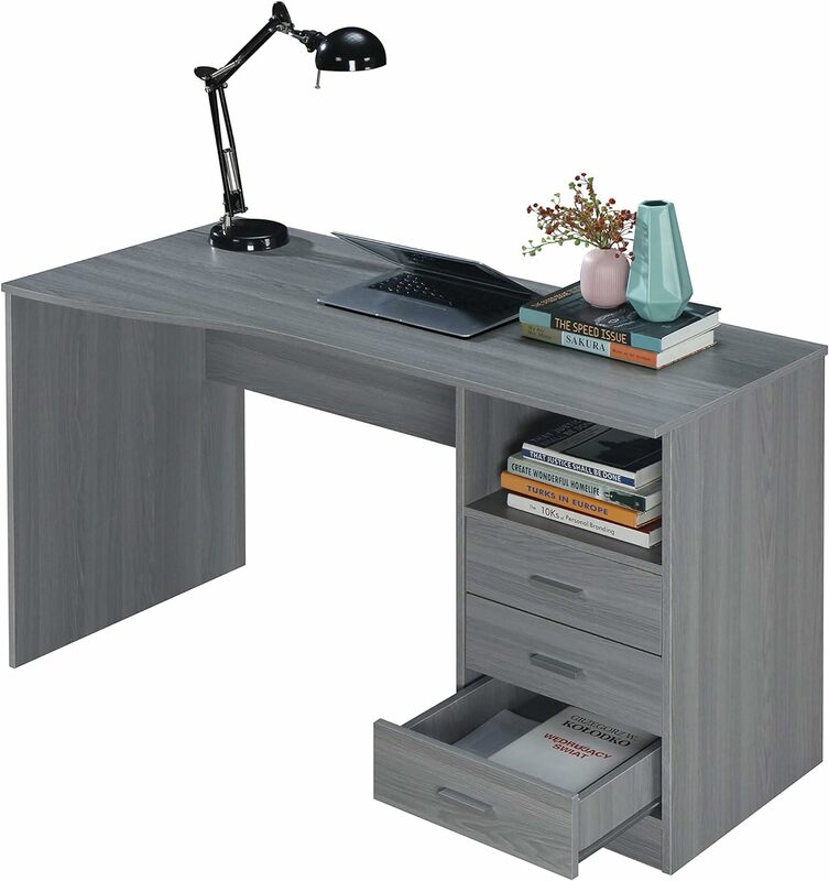 Классический деревянный компьютерный стол с 3 ящиками для хранения, для работы, письма, прочный и долговечный, 51,2 дюйма Ш x 23,6 дюйма Д x 29,5 дюйма в, серый