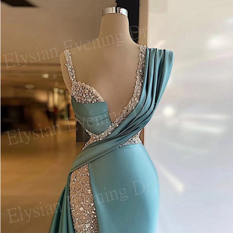 2024 Beautiful Women's Mermaid Elegant Evening Dresses Special Occasions Prom Gowns Sexy Split Crystal Sequined Vestido Festas