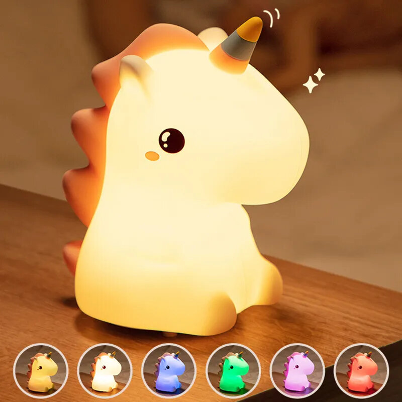 Unicorn Cute Silicone LED Night Light For Kids USB Rechargeable Cartoon Animal Bedroom Decor Touch Night Light Creative Gift