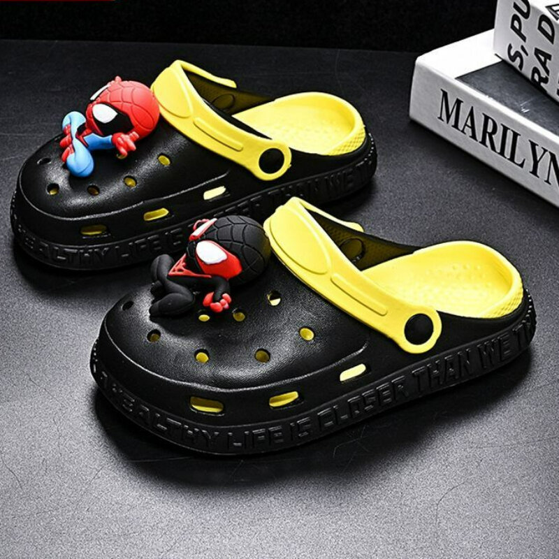 Sandalias informales de goma EVA para niños y niñas, zapatos antideslizantes de dibujos animados, suela suave, color blanco y negro, talla 24-44