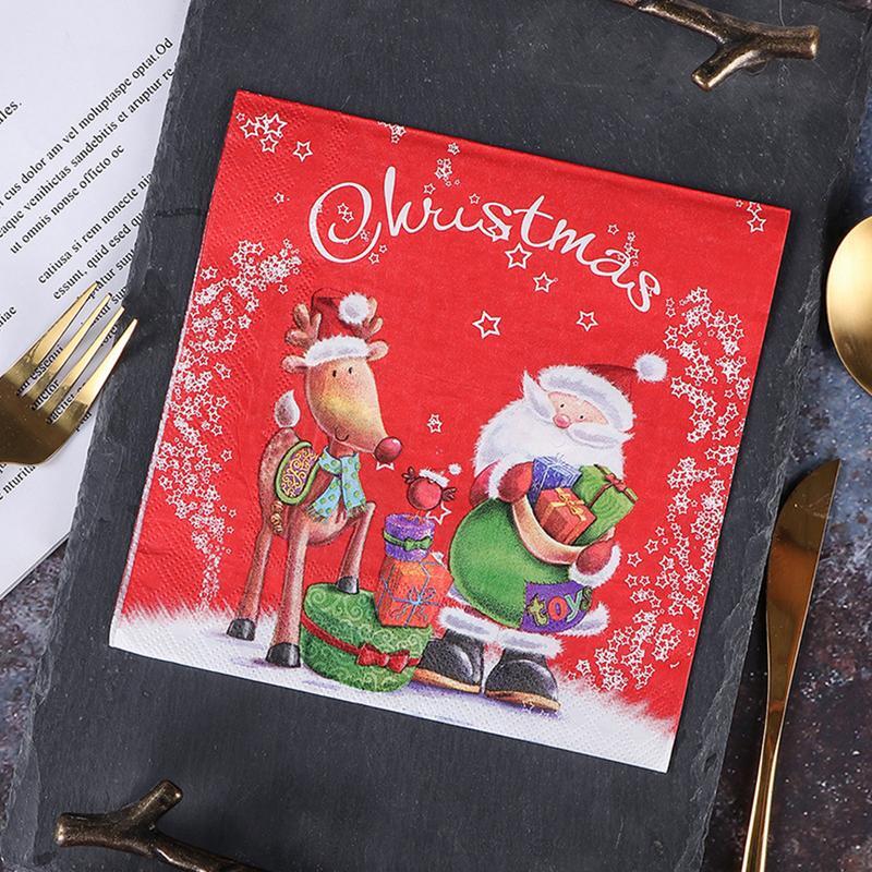 Serviettes en Papier Minérales Imprimées Père Noël et son Cerf, Convient aux Restaurants, Boulangeries, Nouvel An, 20 Pièces