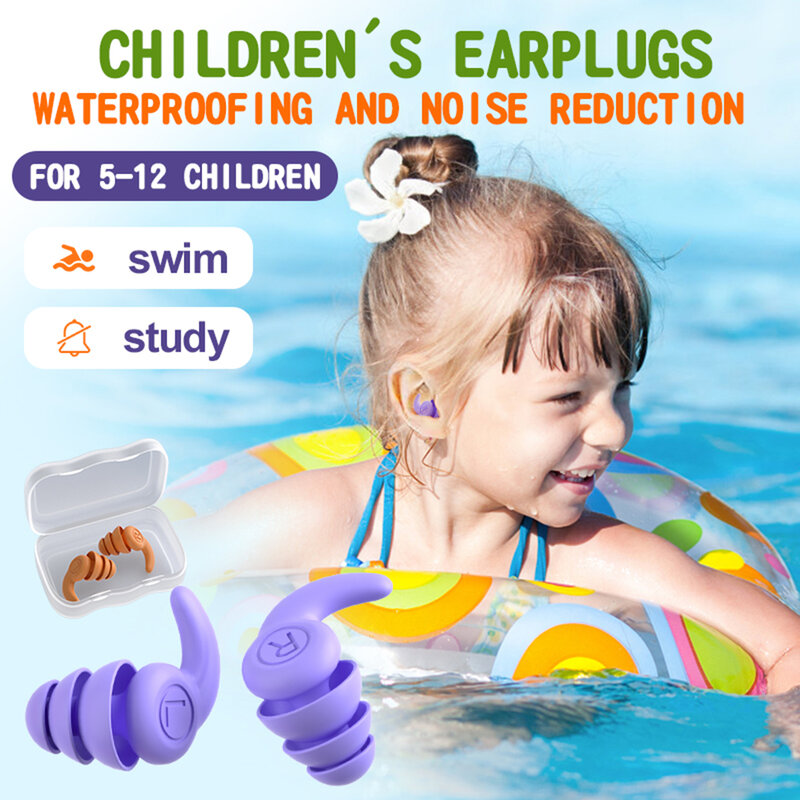 Protetor auricular de silicone para crianças Tampões de redução de ruído 3 camadas Tampões de natação Protetor auditivo Anti-ruído Redução