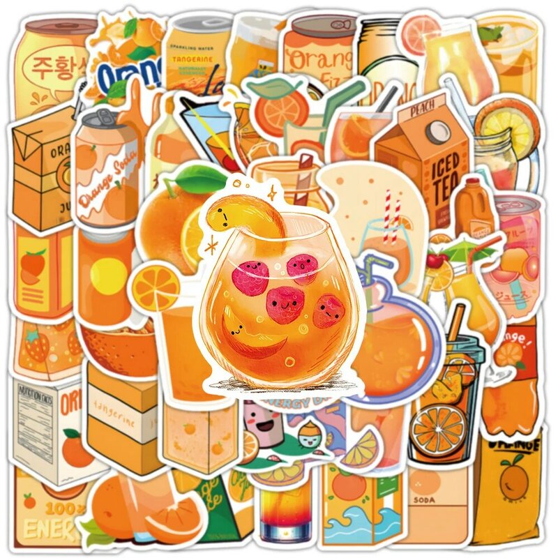 귀여운 오렌지 주스 만화 스티커, 미적 데칼, 장식 문구, 일기 전화 케이스, 귀여운 음료 스티커 장난감, 10 개, 30 개, 53 개