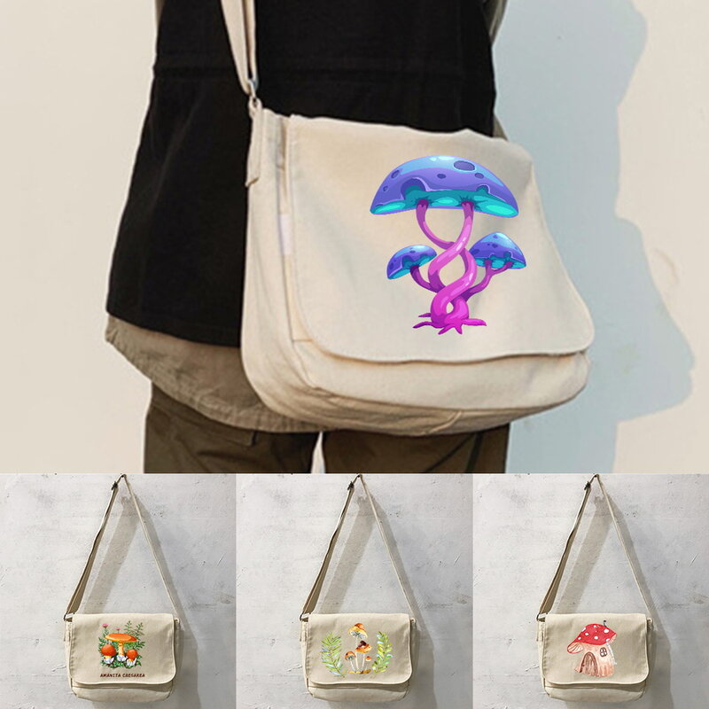 Messenger Bag Simple Multi-function Messenger Baggirl Student Harajuku College Style Portable One-shoulder Mushroom Pattern Bags
