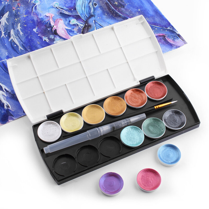 Pigment d'aquarelle métallique semi-sec, pigment de peinture solide, 12 couleurs, vente chaude