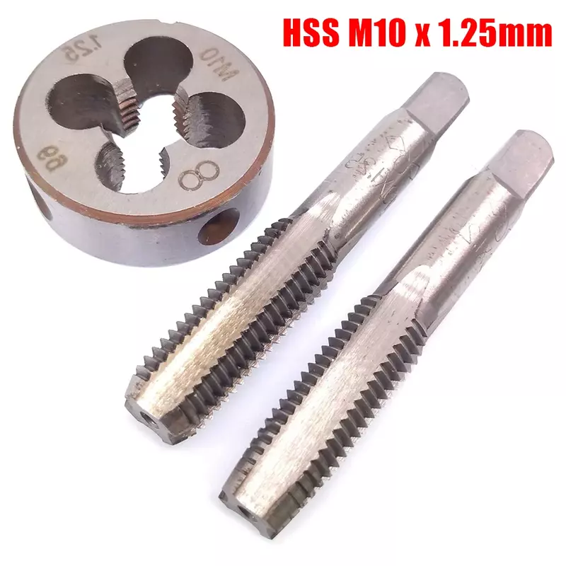 HSS M10 X 1.25mm Taper Plug Tap M10 X 1.25mm Die metrik benang tangan kanan metrik sekrup Tap mesin bor Plug Tap Die
