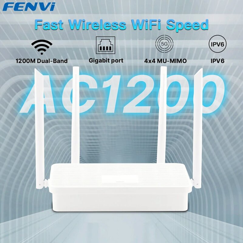 FENVI AC1200 Router Wi-Fi Gigabit Ethernet Router Dual Band, jaringan nirkabel 2.4GHz 5GHz Repeater WiFi dengan 4x5dBi antena rumah