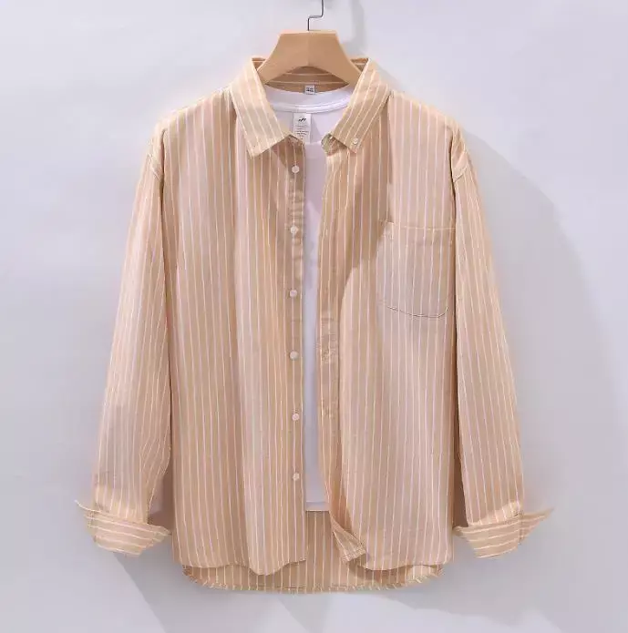 Blue loose striped long sleeved vertical striped top suit shirts