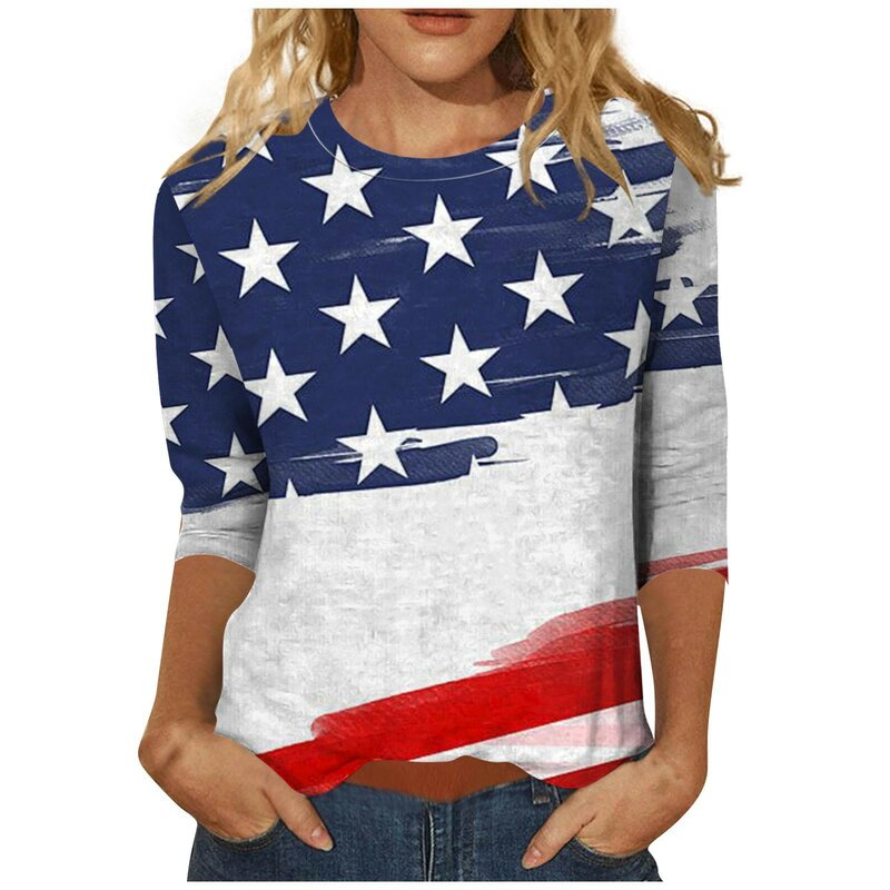 Women Clothing Unique Casual Floral Print Women Pullover Sweatshirt O-Neck Summer 3/4 Sleeves Women Shirts With Prints 긴소매티셔츠