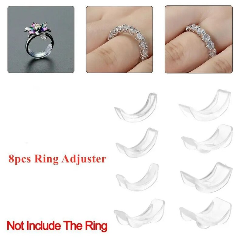 Tensor fijo de 8 piezas, ajustador de tamaño de anillo, ajuste Invisible, protector de joyería, espaciador, herramienta para anillos sueltos con 8 tamaños