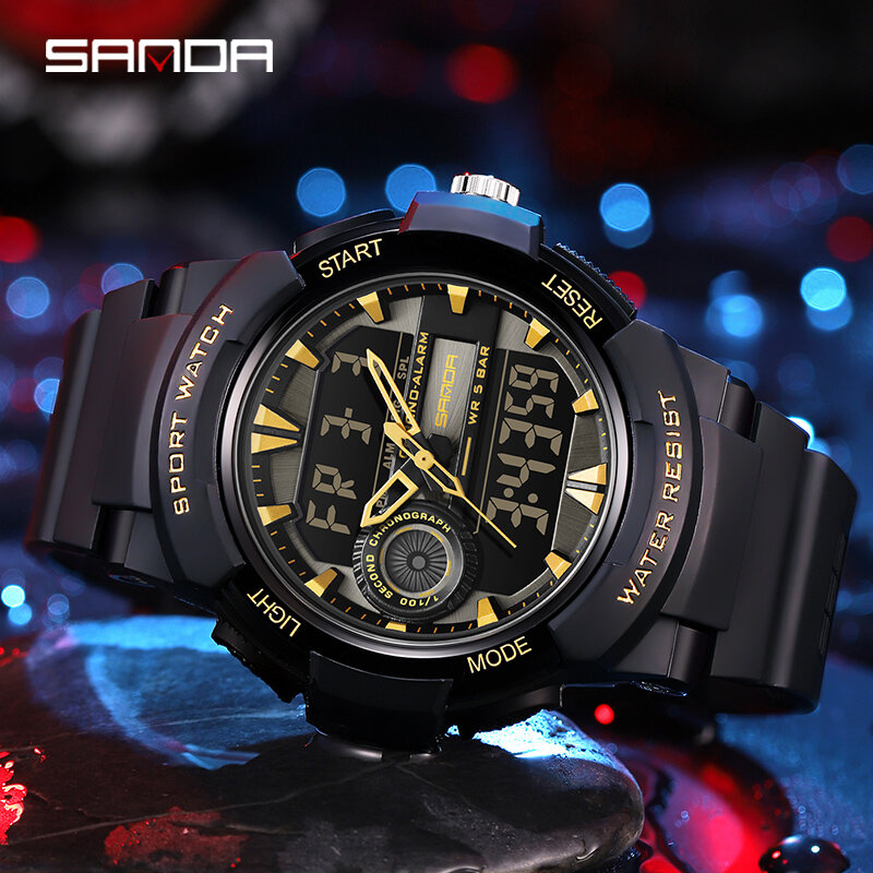 SANDA 2023 nowe modne sportowy zegarek wojskowy męski zegarek cyfrowy wodoodporne męskie zegarki z podwójnym wyświetlaczem alpinizmu Timer Reloj