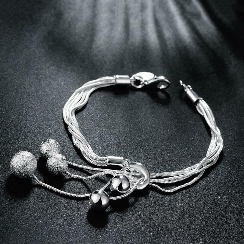 Bela cor prata encantos grânulos cadeia pulseira para mulheres, bom casamento jóias, moda por atacado