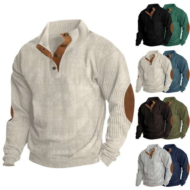 2024 mężczyzn kontrastuje patchworkowa bluza męskie bluzy z kapturem luźne bluzy z długim rękawem jesienne męskie topy z kołnierzem na guziki