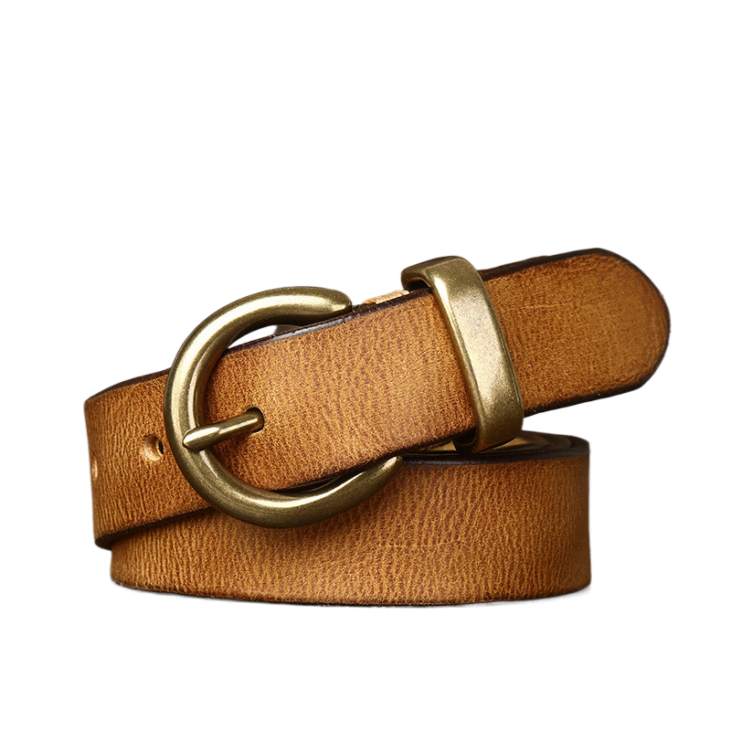 Cinturón de cuero plisado Vintage para mujer, estilo coreano, versátil, a la moda, con hebilla de cobre