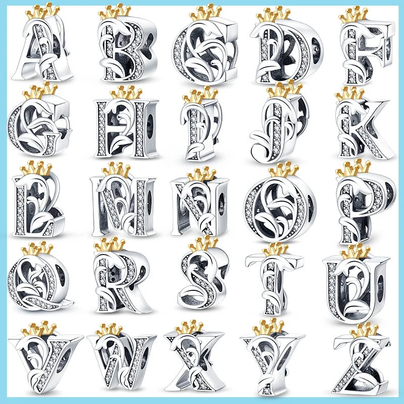 شكل حرف الأبجدية الفضية للنساء ، 26 حرفًا ، تناسب سوار الباندورا الأصلي ، إكسسوارات الإسورة ، مجوهرات سهلة الاستخدام