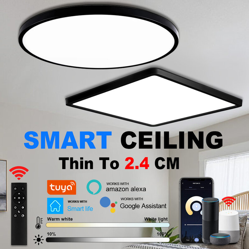 مصباح سقف LED ذكي مع لوحة تحكم عن بعد ، تطبيق Tuya Alexa ، إضاءة 3 ألوان للمطبخ وغرفة النوم وغرفة المعيشة والمنزل