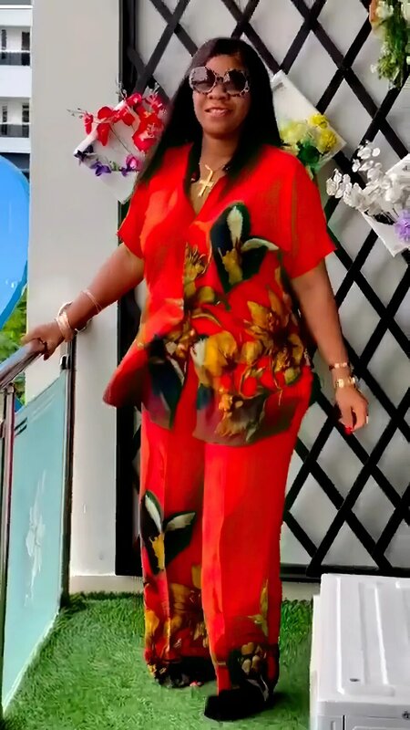 Afrikanische Kleidung für Frauen Dashiki 2-teiliges Set Sommer Ankara Print Kurzarm Bluse Hemd und lange Hose Sets Lady Vestido 2024