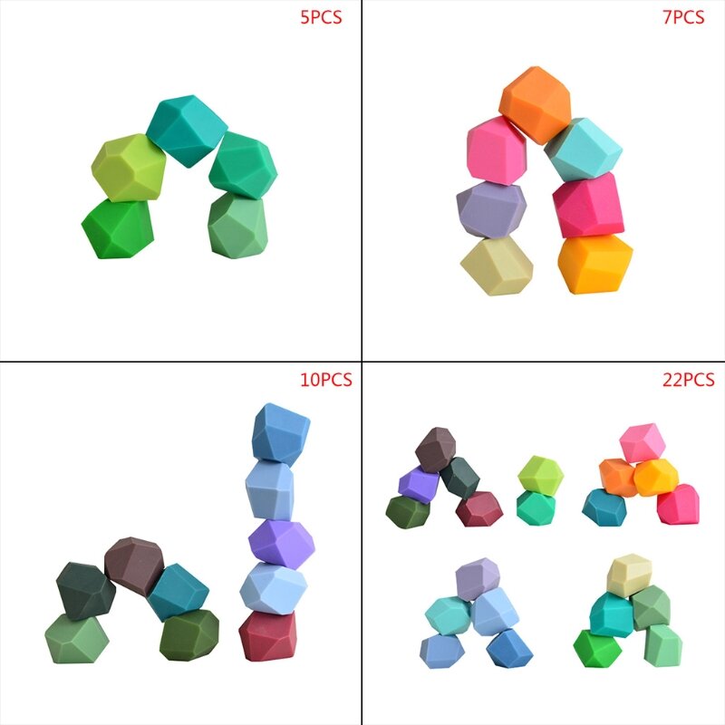 5/7/10/22Pcs Children Rainbow Silicone Colored Stone Stacking Game Building Block Kids for Creative Educational  Gifts