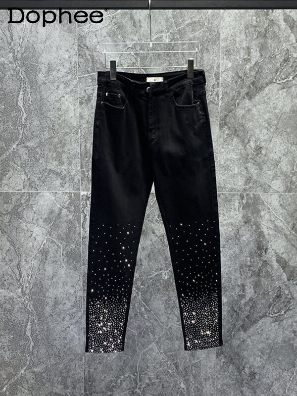 Pantalones vaqueros de pierna recta con diamantes de imitación para hombre, Jeans de moda de gama alta, ajuste Delgado, moda juvenil, moda masculina