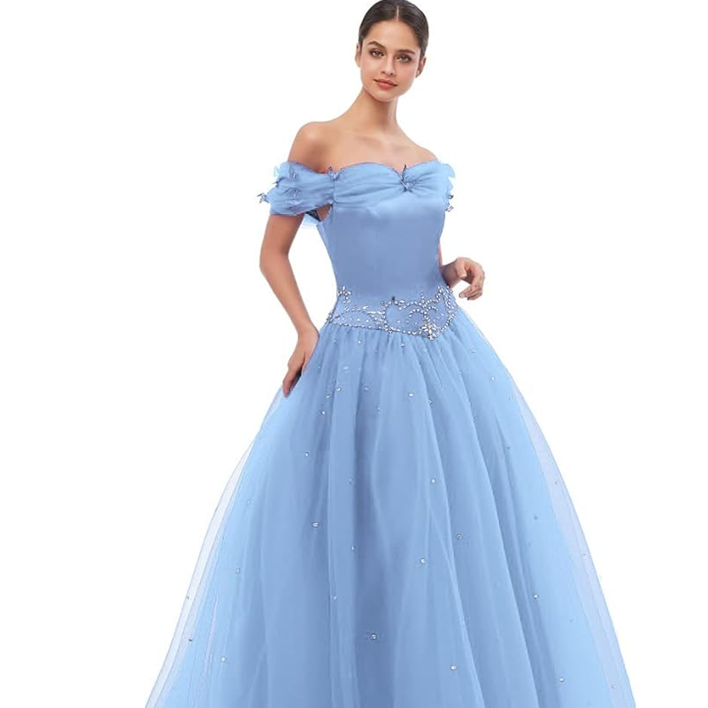 Oisslec Quinceanera Dresses Off-the-shoulder Neckline  Wedding Dress Beaded Bridesmaid Dress Lace Up Prom DressBeauty Ball Gown