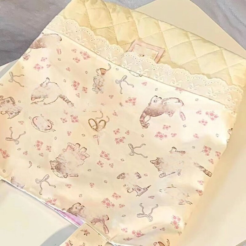 Korean Sweet Flower Cat Bow Print Tote Shoulderbag Underarm Bag Y2k Aesthetic Handbags All Match Bags