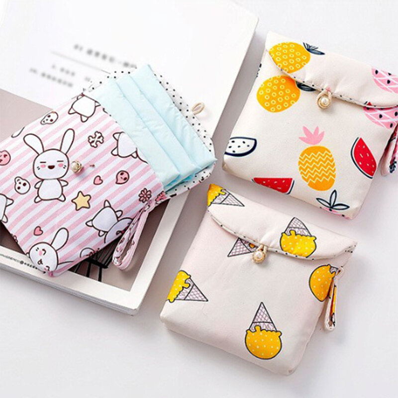 Portable Cartoon Girls Napkin Storage Bag Sanitary Pads Packaging Bags Coin Purse Jewelry Makeup Lips Organizer Storage Bags